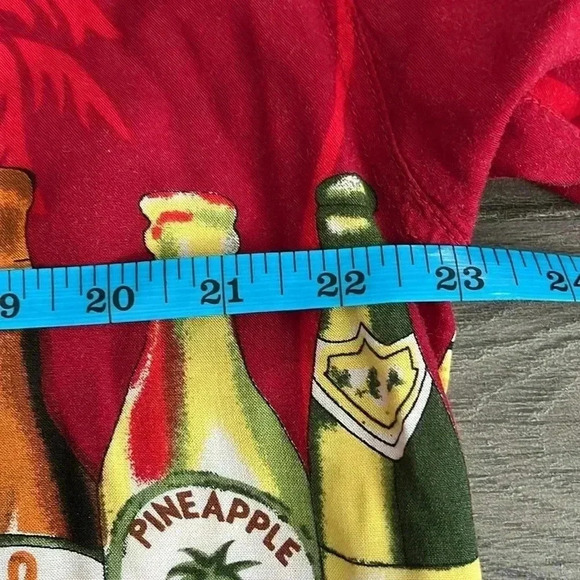 [L]Vintage Thums Up Hawaii Graphics Novelty Red Rayon  SS Beach Shirt - Picture 3 of 5